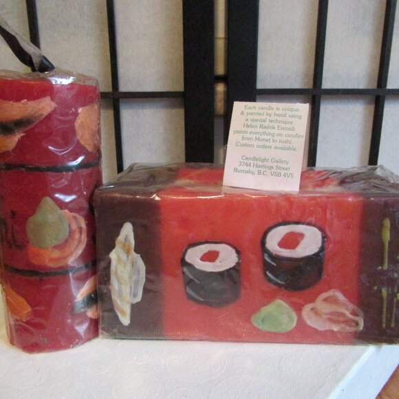 Hand painted Candles, Sushi motif, red, brown, Asian, Japanese, Theme, Party - Picture 7 of 7